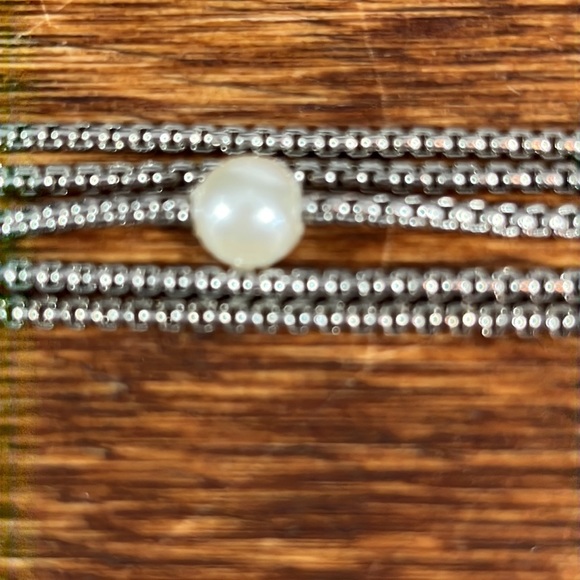 Five Strand Silver Tone Chain Choker w/Pearls - Picture 9 of 10